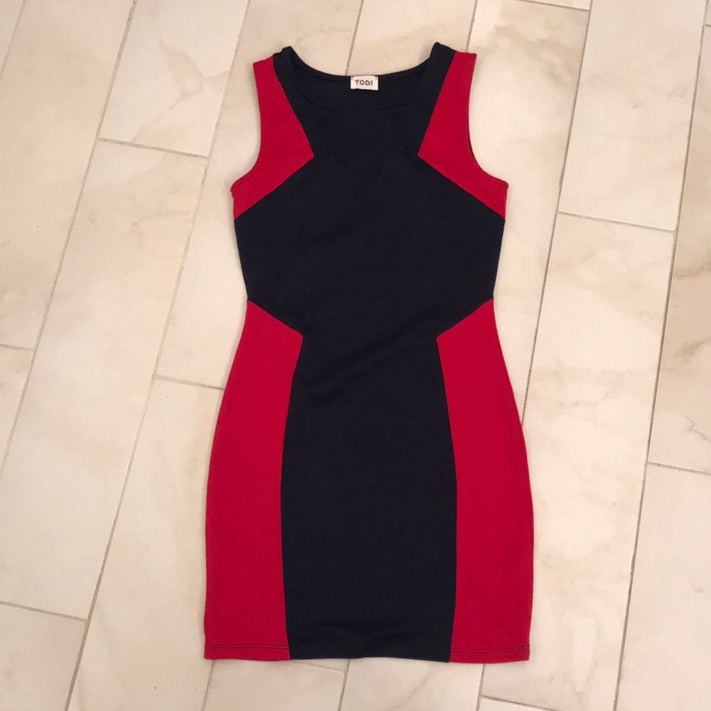 TOBI Navy and Red Bodycon Dress